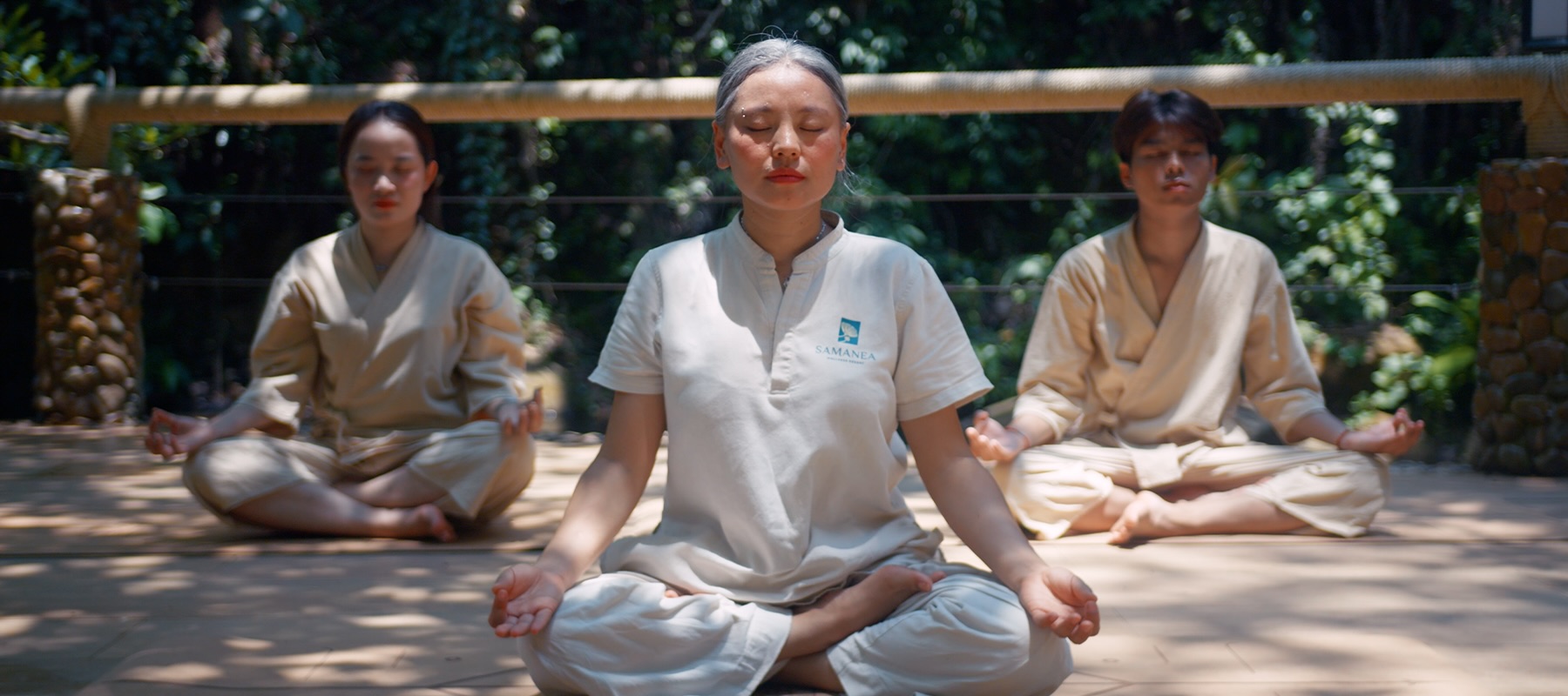 Group meditation session at a wellness resort